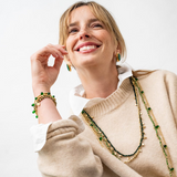 Portia gold necklace with teardrop glass beads green