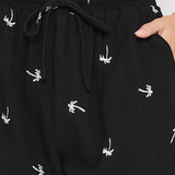 Linen Shorts w/ Palm Tree Embroidery - Black / Tan