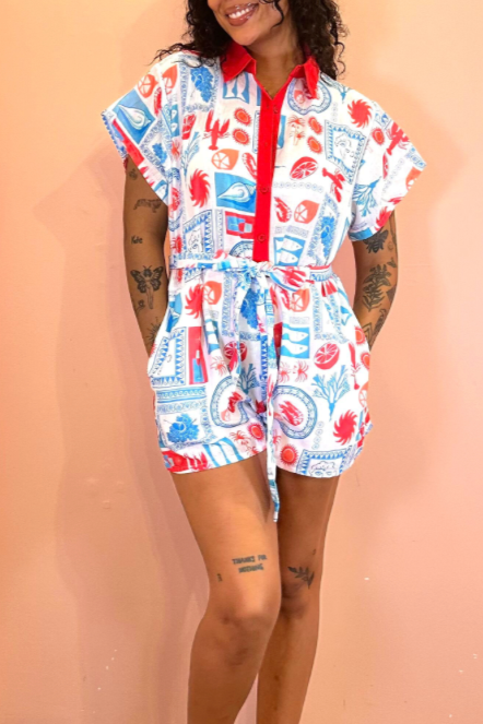 Resort Print Romper With Contrast Trim - Red Print – Miss Monroe Resort Print Romper With Contrast Trim - Red Print – Miss Monroe