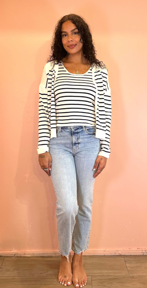 Striped Tank & Cardigan Sweater Set by Wishlist - Cream / Navy