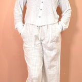 Wide Leg Tie Waist Pants by Bobi - Cream