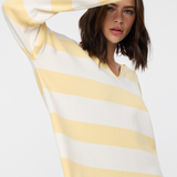 Striped Notch Neck Sweater - Lemon Yellow / White