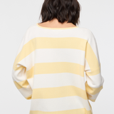 Striped Notch Neck Sweater - Lemon Yellow / White
