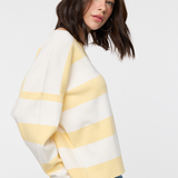 Striped Notch Neck Sweater - Lemon Yellow / White