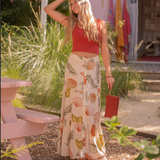 Shell Printed Button Down Maxi Skirt : RUST/OLIVE