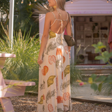 Printed Open Back Maxi Dress: RUST/OLIVE