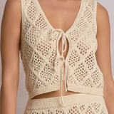 Crochet Tie Front Vest Tank by Elan - Natural