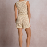 Crochet Tie Front Vest Tank by Elan - Natural