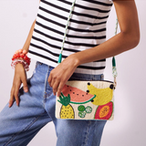 Leila mixed fruit seed bead clutch with strap