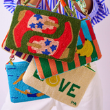 Leila mixed fruit seed bead clutch with strap