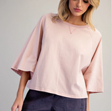 Mineral Wash Round Neck Top With Half Sleeve by Eesome - Dusty Blush