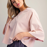 Mineral Wash Round Neck Top With Half Sleeve by Eesome - Dusty Blush