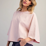 Mineral Wash Round Neck Top With Half Sleeve by Eesome - Dusty Blush