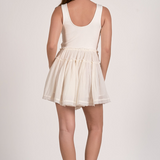 Mixed Media Short Dress - Cotton Top & Chiffon Skirt by Elan - Off White
