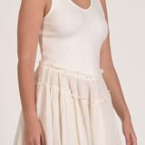 Mixed Media Short Dress - Cotton Top & Chiffon Skirt by Elan - Off White