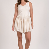 Mixed Media Short Dress - Cotton Top & Chiffon Skirt by Elan - Off White