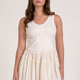 Mixed Media Short Dress - Cotton Top & Chiffon Skirt by Elan - Off White
