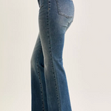 Mid Rise Flare Leg Medium Blue Jeans With Flap Pockets by Judy Blue