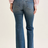 Mid Rise Flare Leg Medium Blue Jeans With Flap Pockets by Judy Blue