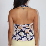 Seashell Print Halter Tank - Navy