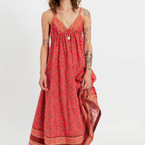 Sorrento Stroll Printed Maxi Dress - by Free People -Tart Berry Red Combo