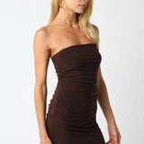 Strapless Ruched Mini Dress - Chocolate Brown