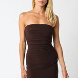 Strapless Ruched Mini Dress - Chocolate Brown