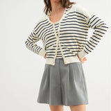 Striped Tank & Cardigan Sweater Set by Wishlist - Cream / Navy