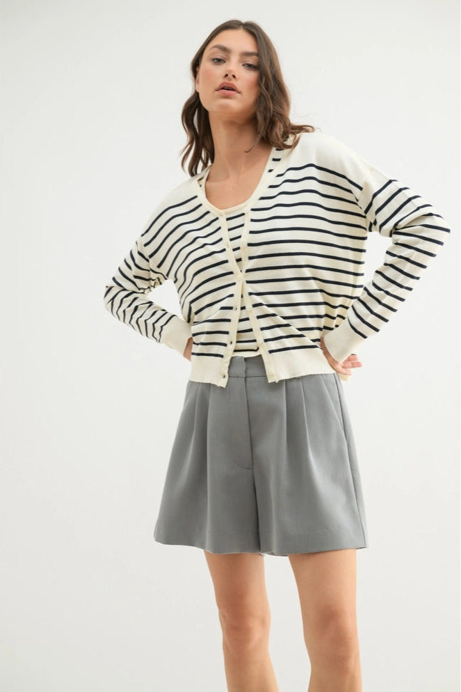 Striped Tank & Cardigan Sweater Set by Wishlist - Cream / Navy