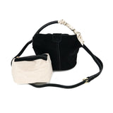 Suede Mini Tote w/ Scarf Wrapped Handle - Black
