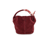 Suede Mini Tote w/ Scarf Wrapped Handle - Burgundy Red