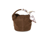 Suede Mini Tote w/ Scarf Wrapped Handle - Chocolate Brown