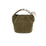 Suede Mini Tote w/ Scarf Wrapped Handle - Olive Green