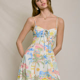 Summer Somewhere Cutout Detail Mini Dress - Pastel Coastline Print