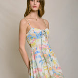 Summer Somewhere Cutout Detail Mini Dress - Pastel Coastline Print