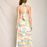 Summer Somewhere Halter Neck Midi Dress - Pastel Coastline Print