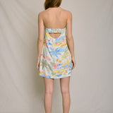 Summer Somewhere Strapless Pull on Mini Dress - Pastel Coastline Print