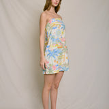 Summer Somewhere Strapless Pull on Mini Dress - Pastel Coastline Print