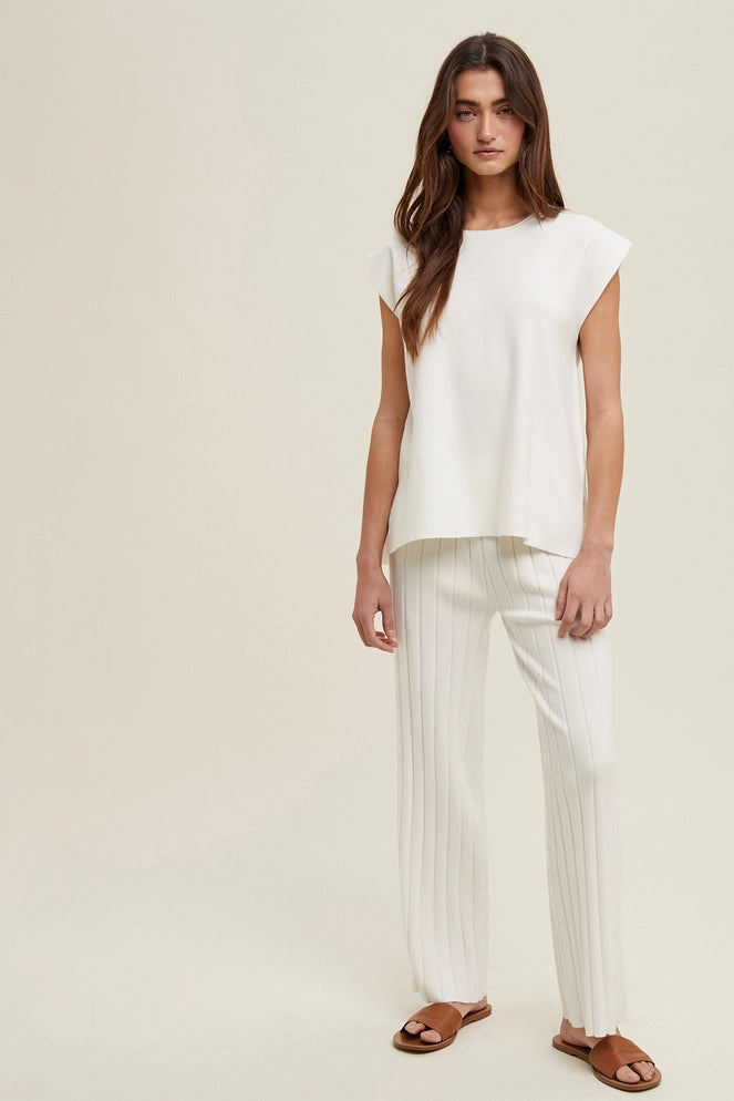 Sweater Knit 2 Piece Set - Tank & Wide Leg Pants by Wishlist - Off White