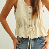 Sweater Knit Tank With Drawstring Waist - Beige