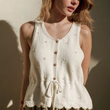 Sweater Knit Tank With Drawstring Waist - Beige