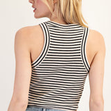 Striped Racerback Knit Tank Top by Eesome - Black Stripe