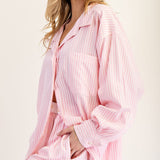 Striped Button Down Shirt by Eesome - Pink Drink / White