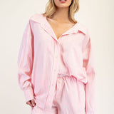 Striped Button Down Shirt by Eesome - Pink Drink / White