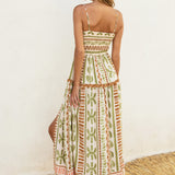 The Bahamas Cutout Smocked Maxi Dress- Green Brown Border Print