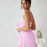 Tie Front Ruffle Short Dress - Hot pink