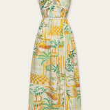 Tropical Greenhouse Print Maxi Dress With Tie Front - Tropical Greenhouse Print