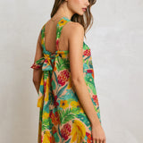 Tropical Mini Dress WIth Twist Neck & Tie Back -Rio Tropical Print
