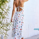 Vacation Snacks Print Maxi Dress Tie Back - White Vacation Snacks