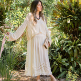 Voile and Lace Midi Slip Dress Ivory Combo